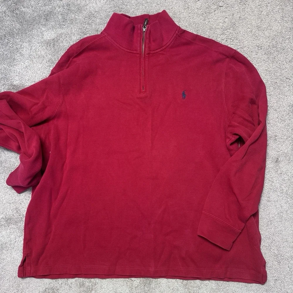 Polo Ralph Lauren Men's XXL Quart Zip Red Pullover Sweater 100% Cotton